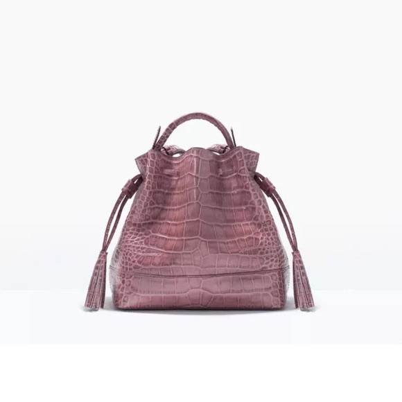 Zara Handbags - Zara Mini Croc Leather Bucket Bag